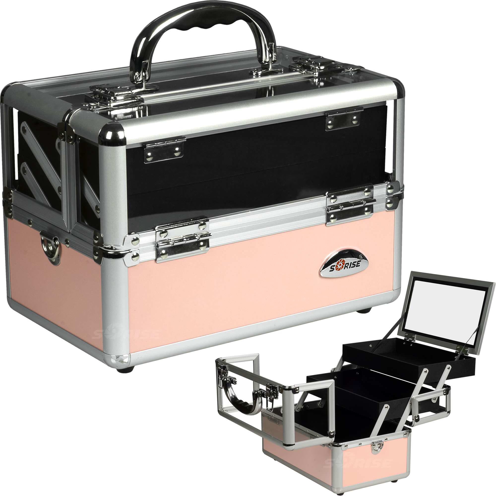 Sunrise Black or Pink Clear Makeup Train Case + Free Shipping