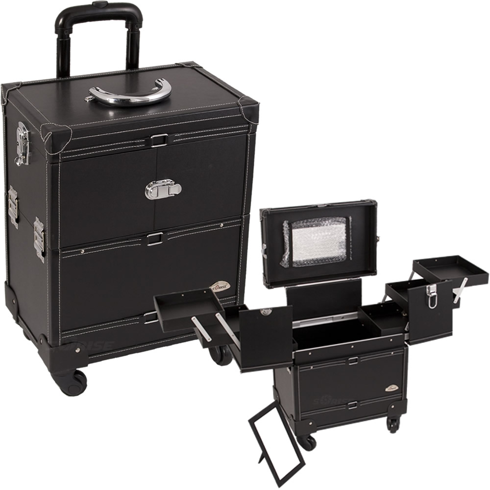 Makeup rolling case leather artist cases stylist sunrise c6014 tier cas JustCase 21" Black Leather-Like Rolling Makeup Artist Case